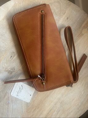 Free People Tan Distressed Vegan Leather Wristlet Wallet